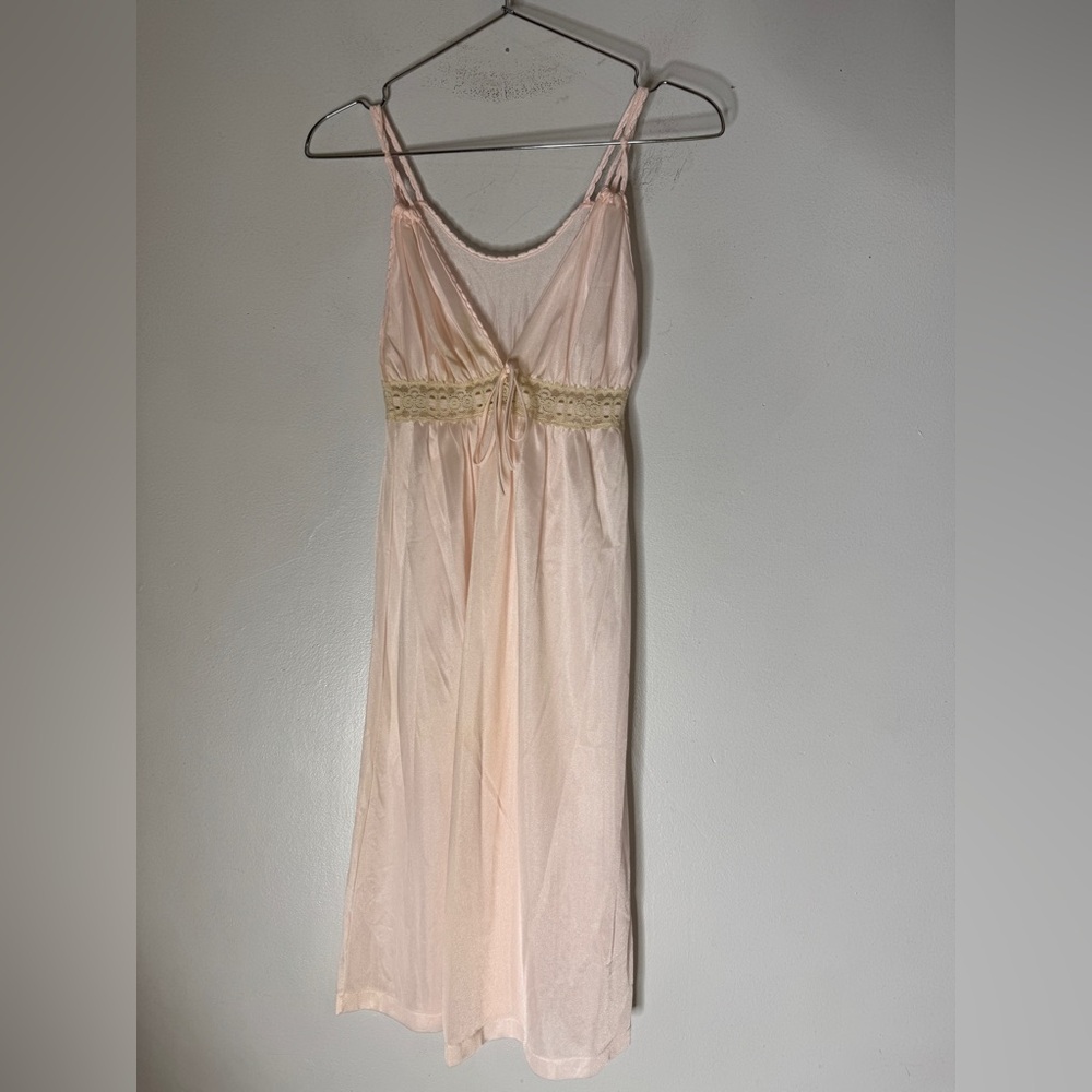 Vintage‎ Movie Star Nylon Midi Night Gown Pink Size Small